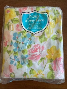 Vintage 70s Pequot Easy Care No Iron Muslin Floral Twin Fitted Sheet NEW
